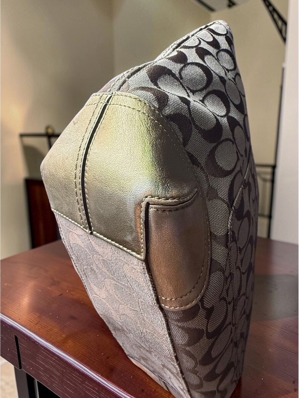 Coach Bleecker Signature Tote 12369 Khaki Gold Tattersall Y2K 2008 - Picture 10 of 13